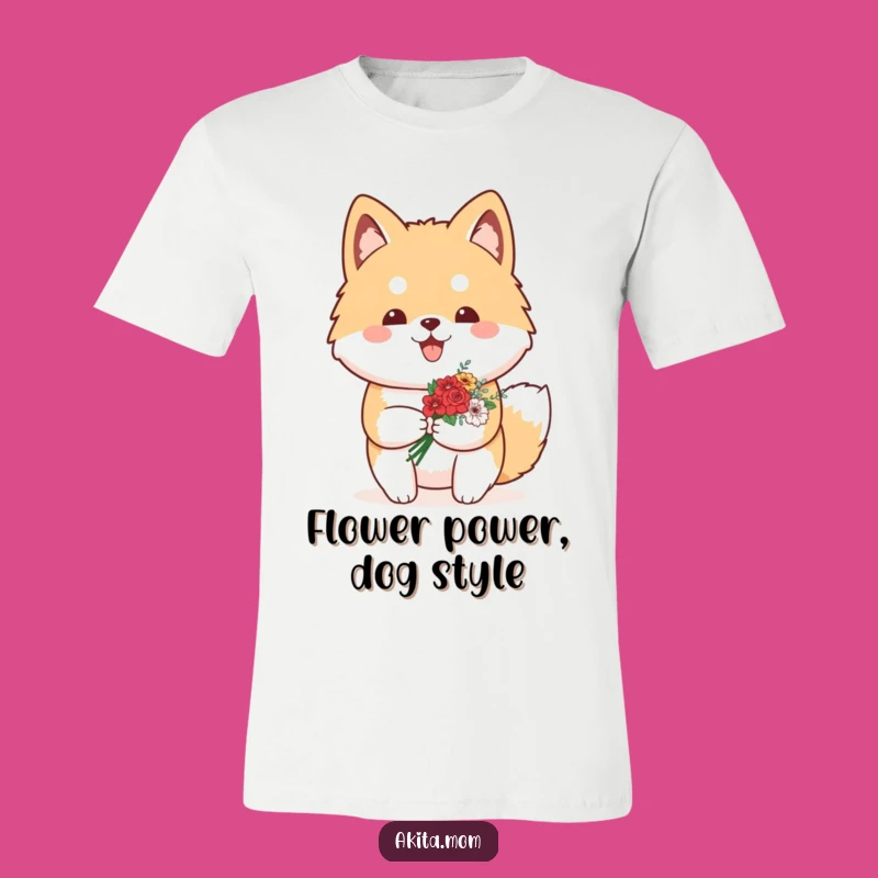 Funny Kawaii Akita Flower Carrier T-Shirt: Gift of Blooms Dog Shirt!