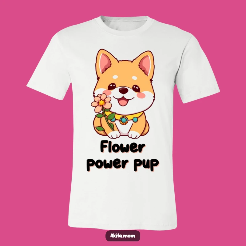 Funny Kawaii Akita Flower T-Shirt: Adorable Dog Tee for Akita Enthusiasts