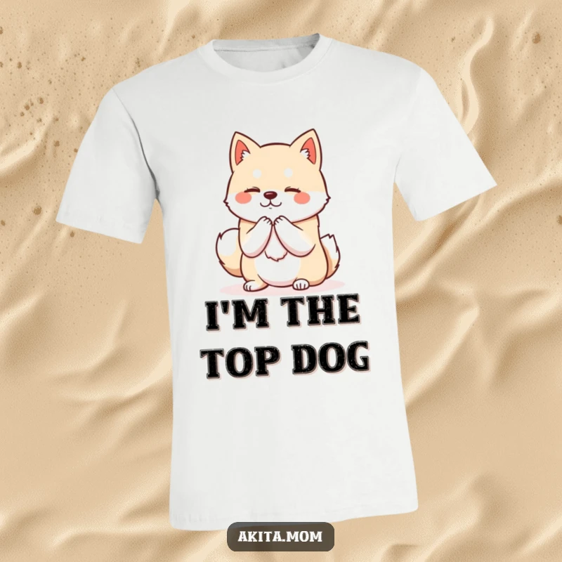 Funny Kawaii Akita t-shirt displaying a dog in a dignified posture bowing politely, conveying respect with a hint of playful elegance.