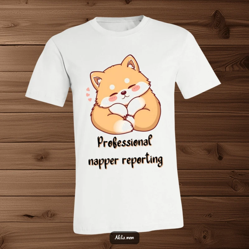 Funny Kawaii Akita t-shirt, featuring a dog curling up contentedly with a soft sigh, embodying ultimate comfort and peacefulness.