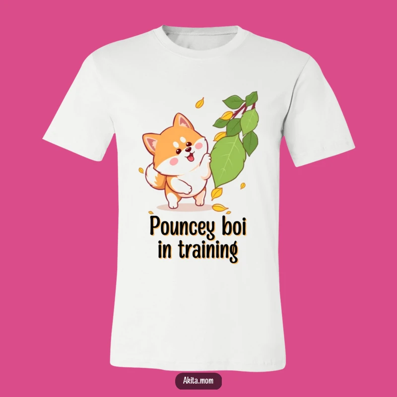 Funny Kawaii Akita Pouncing Leaf T-Shirt: Adorable Autumn Dog Shirt Gift!