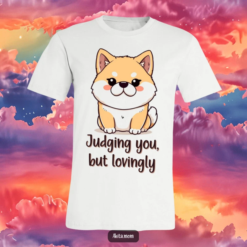 Funny Kawaii Akita t-shirt with a stern yet loving expression, showcasing a dignified dog ready for cuddles or commands.