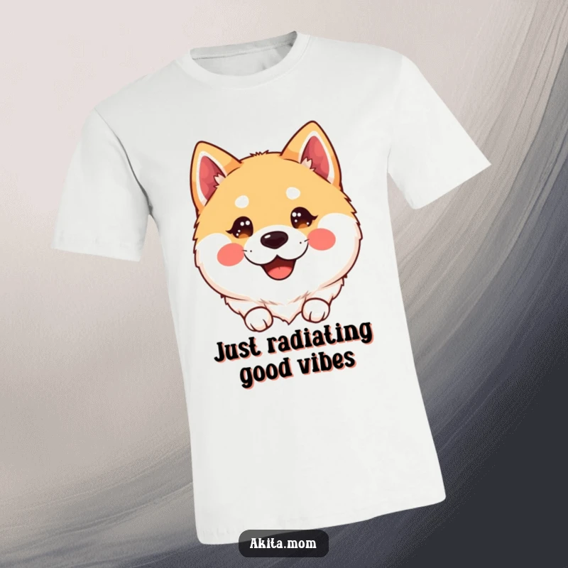Happy Kawaii Akita T-Shirt: A smiling kawaii Akita dog with sparkling, happy eyes, showcasing pure joy and irresistible cuteness.