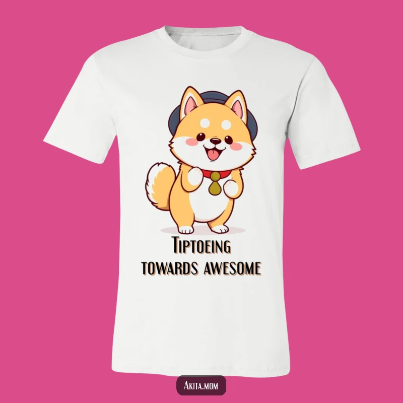 Funny Kawaii Akita Tiptoe Joy T-Shirt - Cute Dog Apparel