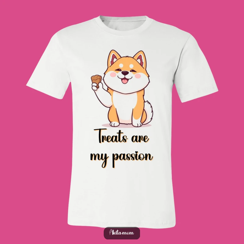 Funny Kawaii Akita T-Shirt: Happy Dog with Treat, Adorable Art, Ideal Humorous Gift