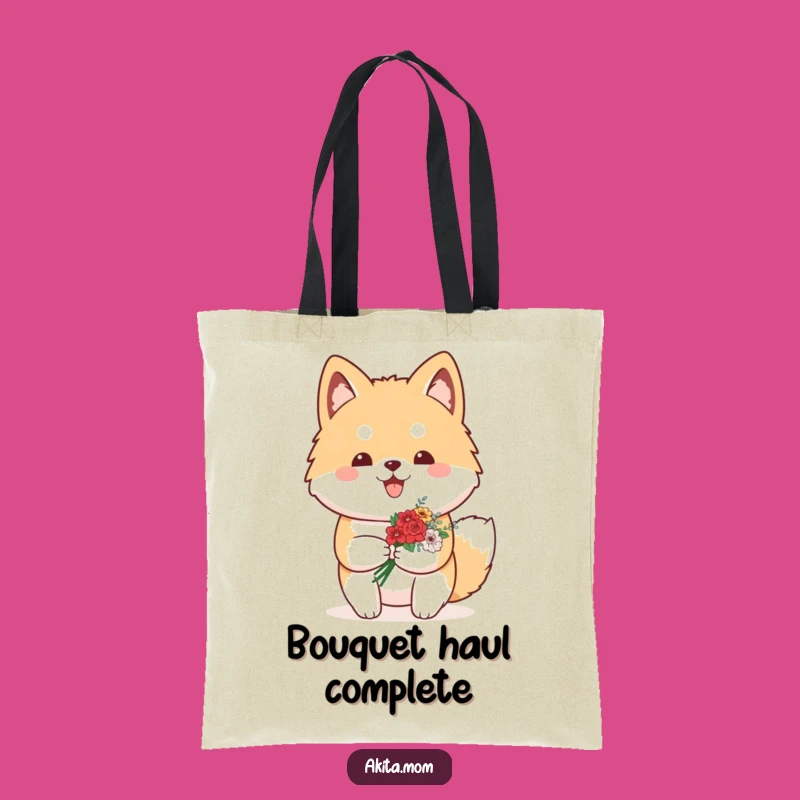 Funny Kawaii Akita Flower Tote Bag: Carry Joyful Blooms Gift!