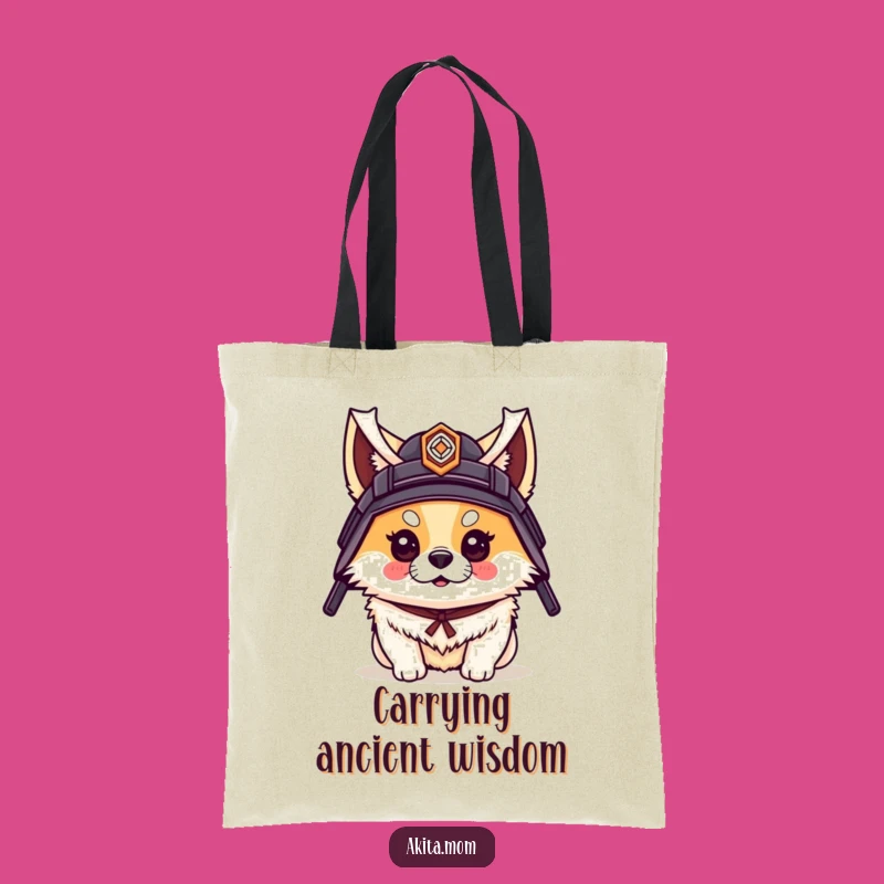 Funny Akita Samurai Tote Bag: Warrior Pup Carryall - Gift