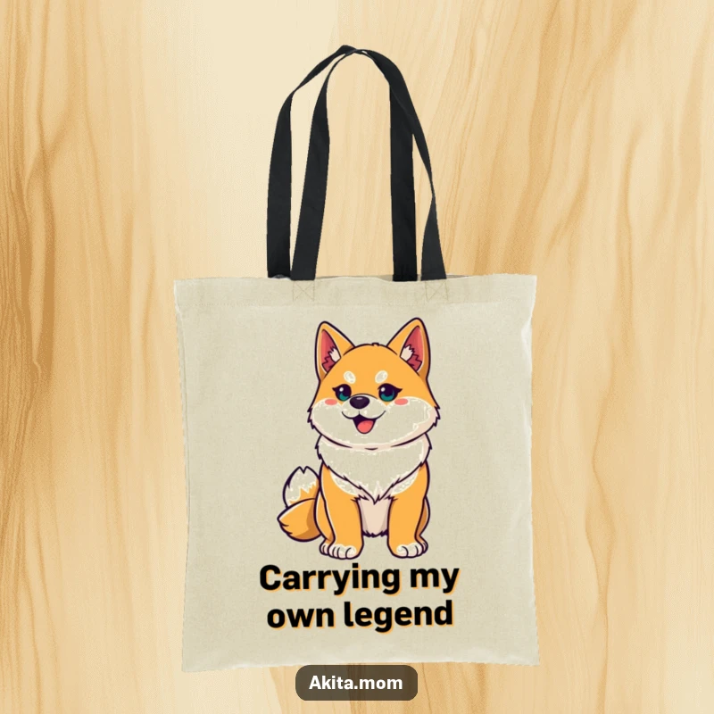 Funny Akita tote bag featuring a proud Akita striking a heroic pose, alert and ready for any adventure.