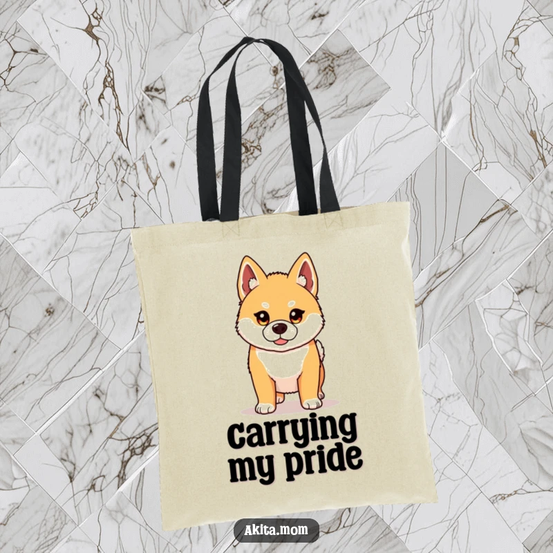 Funny Kawaii Akita tote bag featuring a proud Akita dog with a determined stance. Great humorous accessory for daily errands.