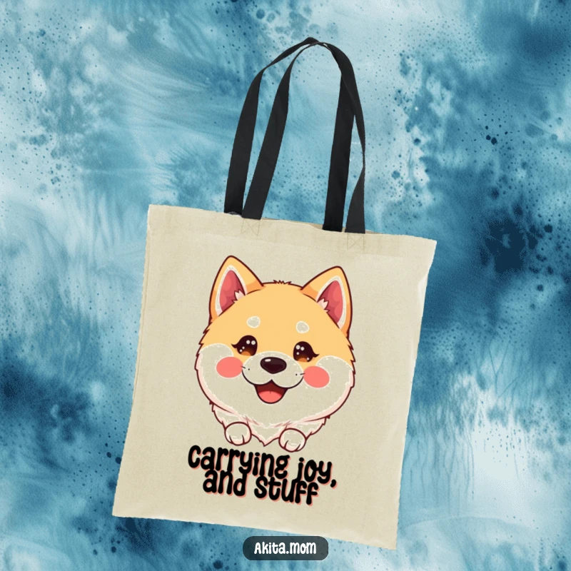 Smiling Kawaii Akita Tote Bag: A kawaii Akita dog with sparkling, happy eyes, carrying joy and cuteness wherever you go.