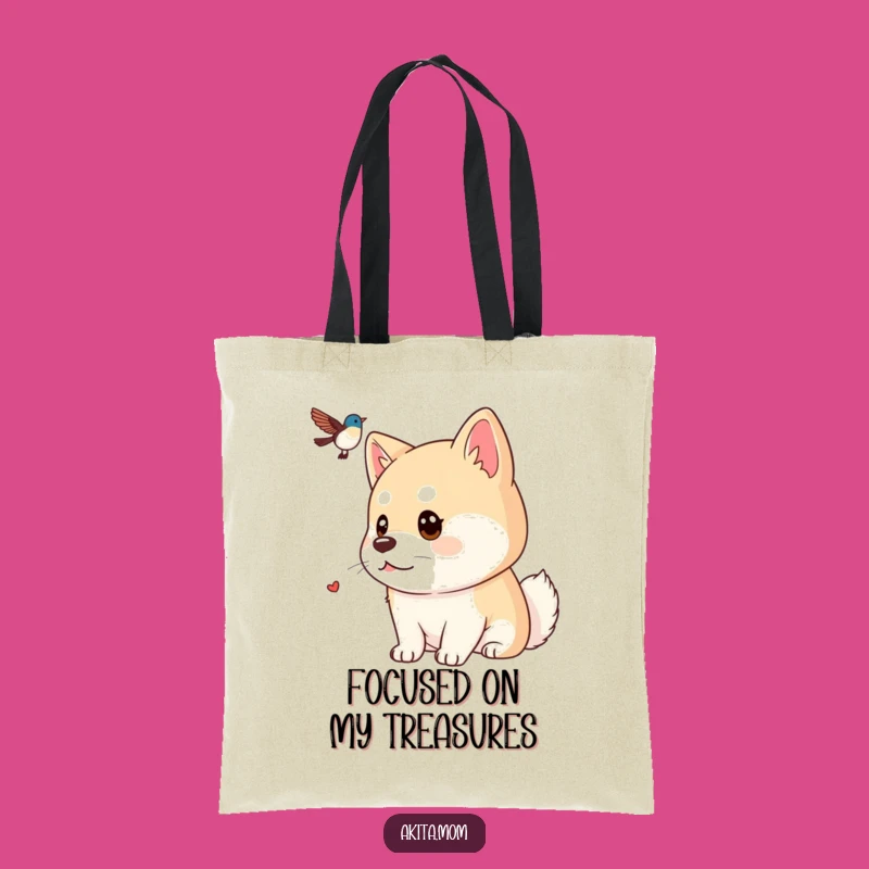 Funny Kawaii Akita Tote Bag: Focused Dog Gaze Carryall, Perfect Gift for Pet Owners