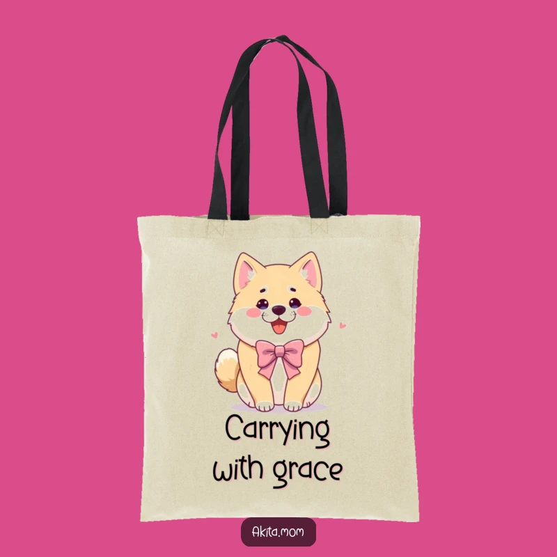 Funny Akita Tote Bag: Playful Bow Carrier, Chic Humorous Gift