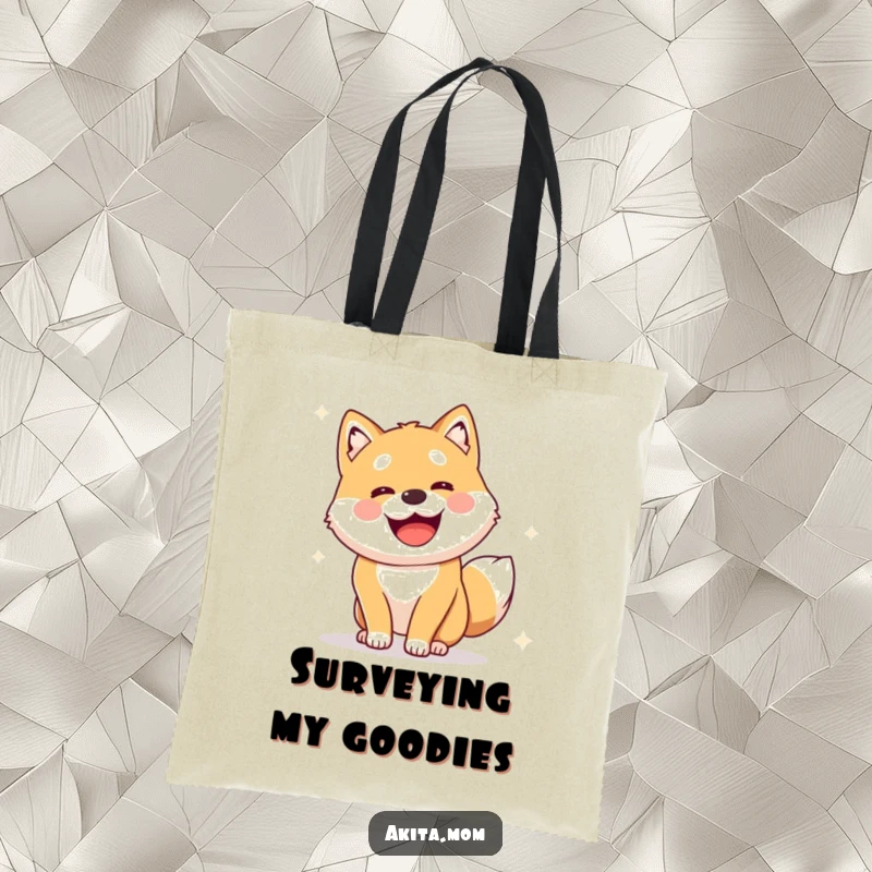 Funny Alert Akita Tote Bag: Cute dog performing a joyful, alert survey, a practical and charming accessory for vigilant minds.