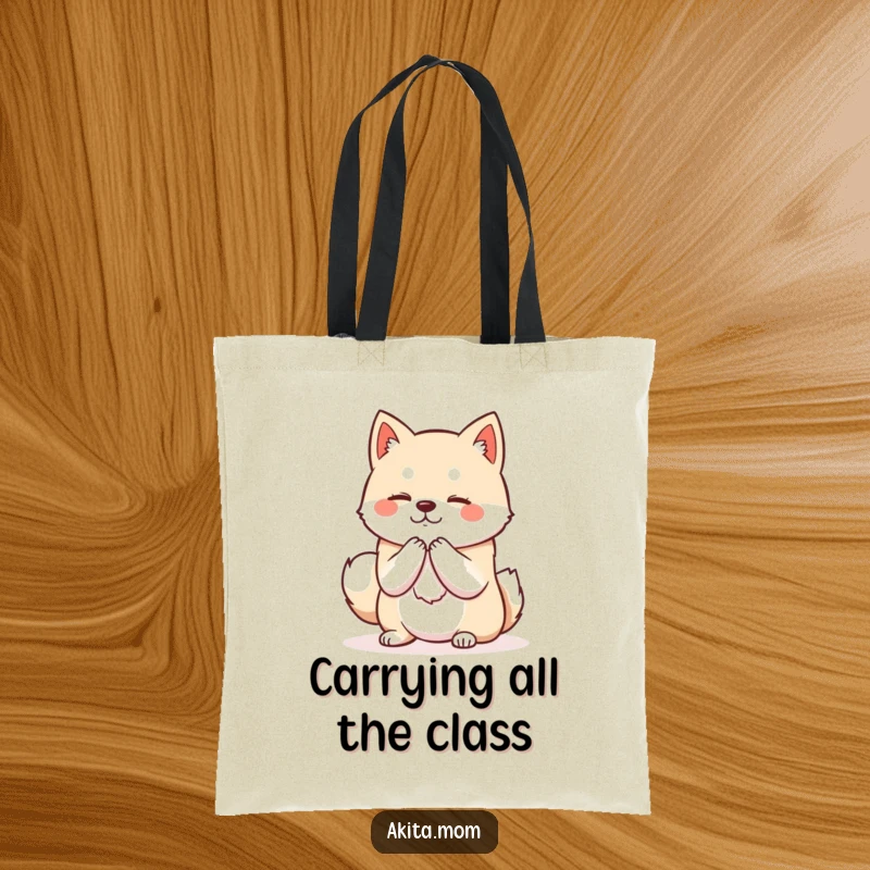 Funny Kawaii Akita tote bag designed with a dog in a dignified pose bowing politely, adding a sophisticated touch to everyday use.