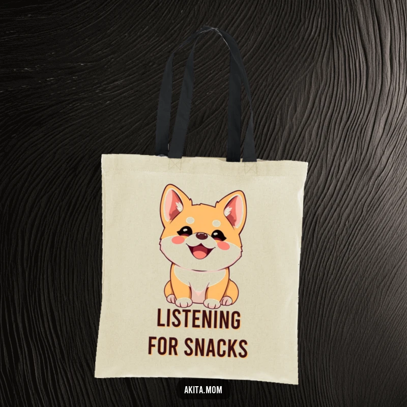 Funny Kawaii Akita Tote Bag, a happy dog with perked ears listening intently, durable and stylish, great funny gift.