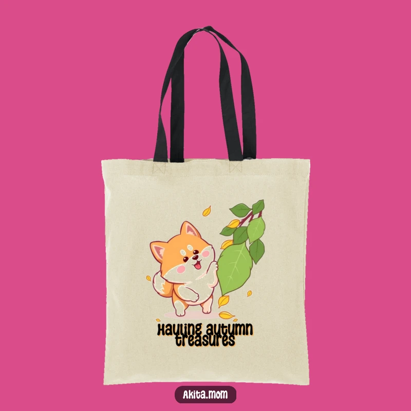 Funny Kawaii Akita Pouncing Leaf Tote Bag: Stylish Fall Shopping Gift!