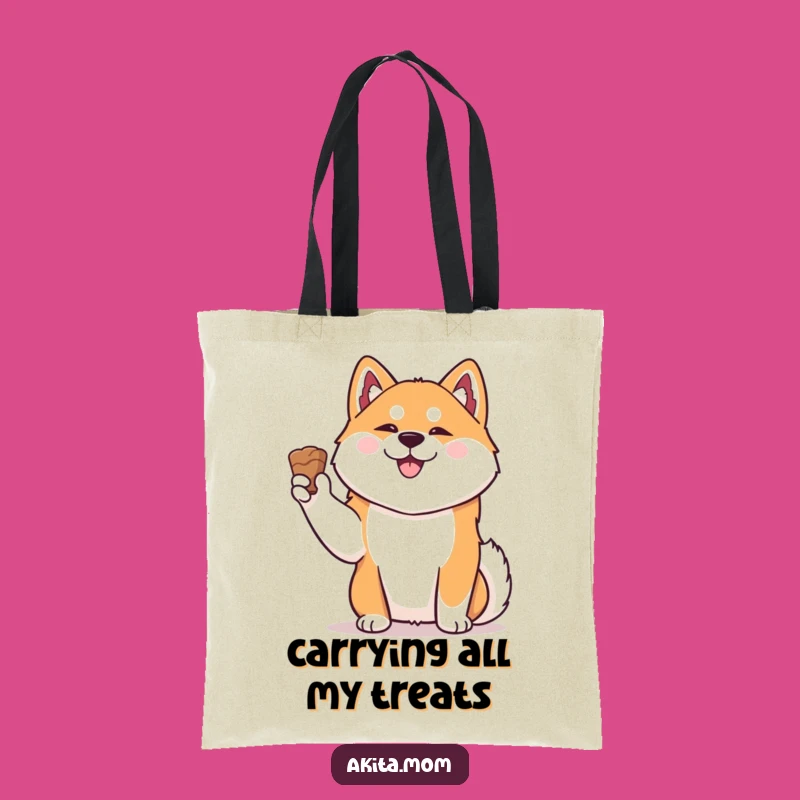 Funny Kawaii Akita Tote Bag: Adorable Treat Holding Dog, Stylish & Humorous Gift