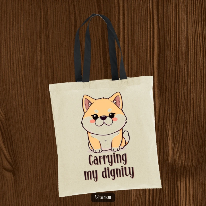 Funny Kawaii Akita tote bag showcasing a dignified dog with a stern but loving look, perfect for shopping or daily errands.