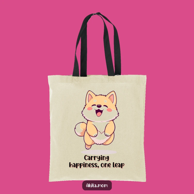 Funny Kawaii Akita Tote Bag: Happy Leaping Dog Carryall, Perfect Gift for Pet Owners