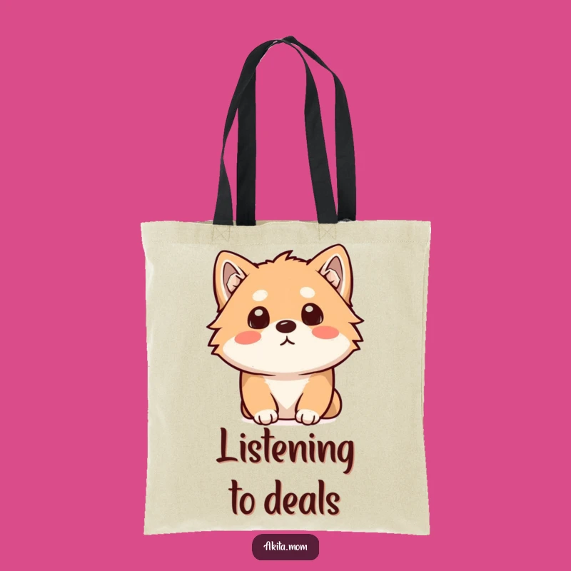 Funny Kawaii Akita Tote Bag: Curious Listening Dog Accessory