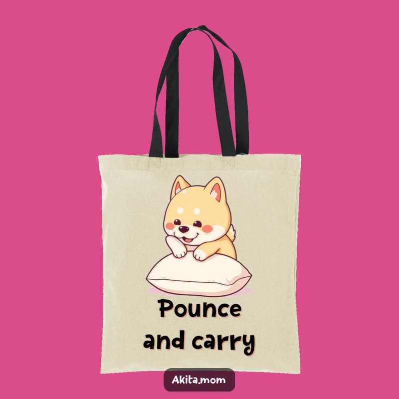 Funny Kawaii Akita Pounce Tote Bag: Stylish & Hilarious Dog Accessory for Errands